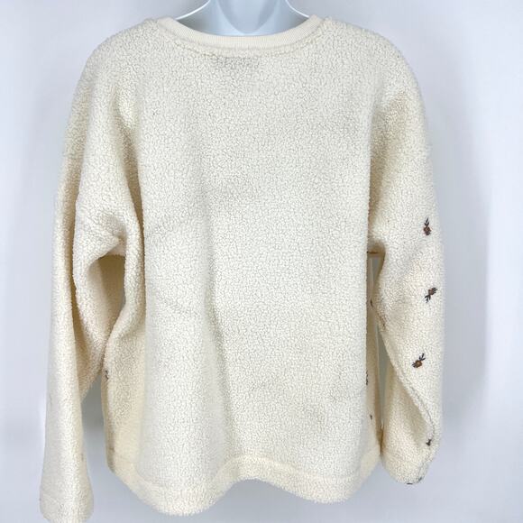 LOFT Floral Embroidered Sherpa Sweatshirt Size Large - Picture 3 of 10
